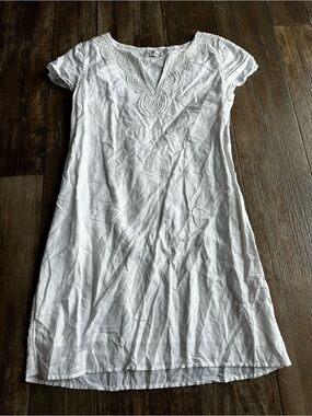Vineyard Vines Linen Cotton Blend Tunic Dress Beaded V-neck Coastal Beach Sz 4